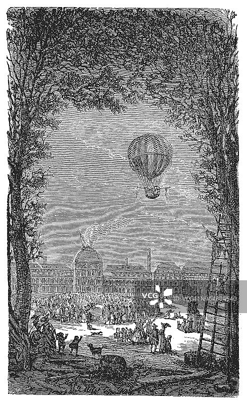 1783年巴黎上空的热气球图片素材