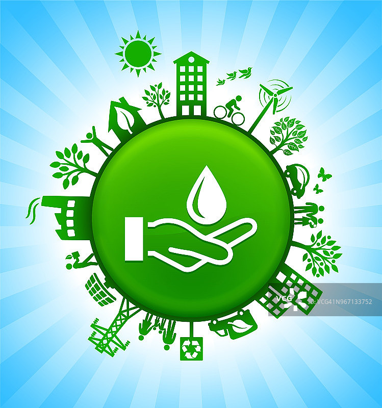 水支持环境绿色按钮背景在蓝天图片素材