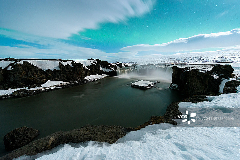 冰岛惊人的北极光- Godafoss图片素材