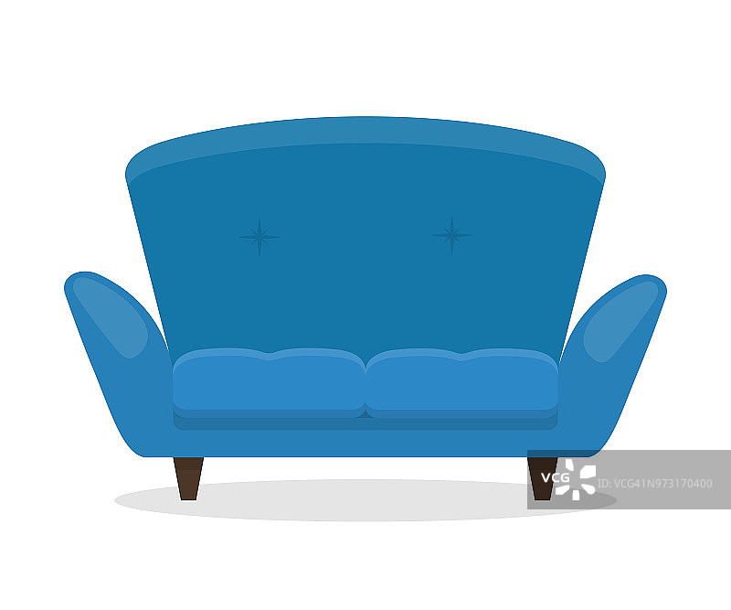 矢量插图的蓝色沙发孤立在白色的背景。图片素材
