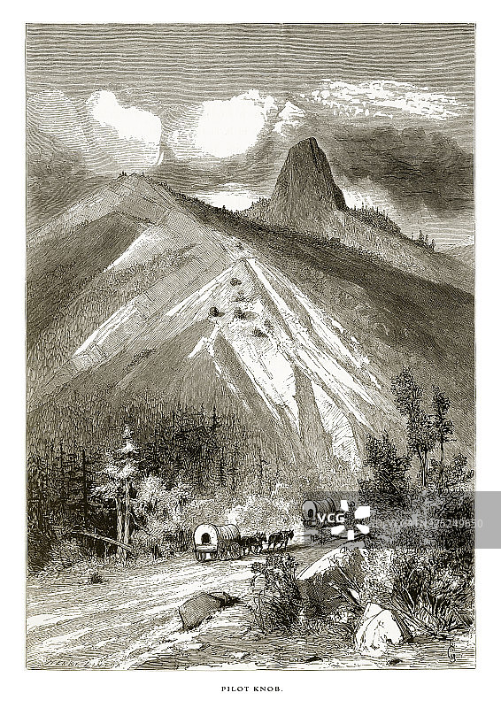 飞行员旋钮，内华达山脉，美国北加州，美国维多利亚版画，1872年图片素材