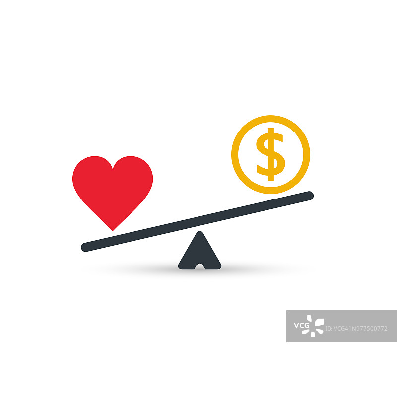 心和金钱的天平图标。向量图片素材