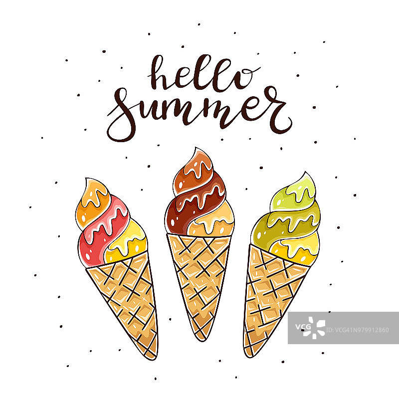 冰淇淋和短信你好夏天图片素材