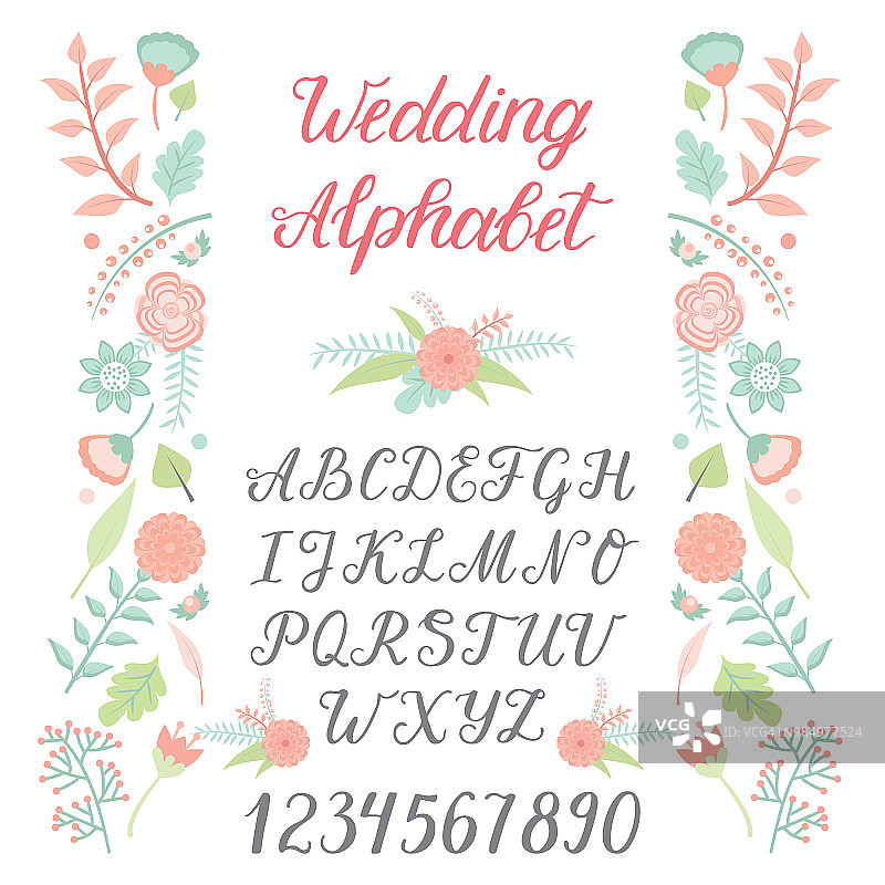 婚礼日仪式字母文本庆祝邀请字母复古卡片设计书法仪式字体矢量插图图片素材