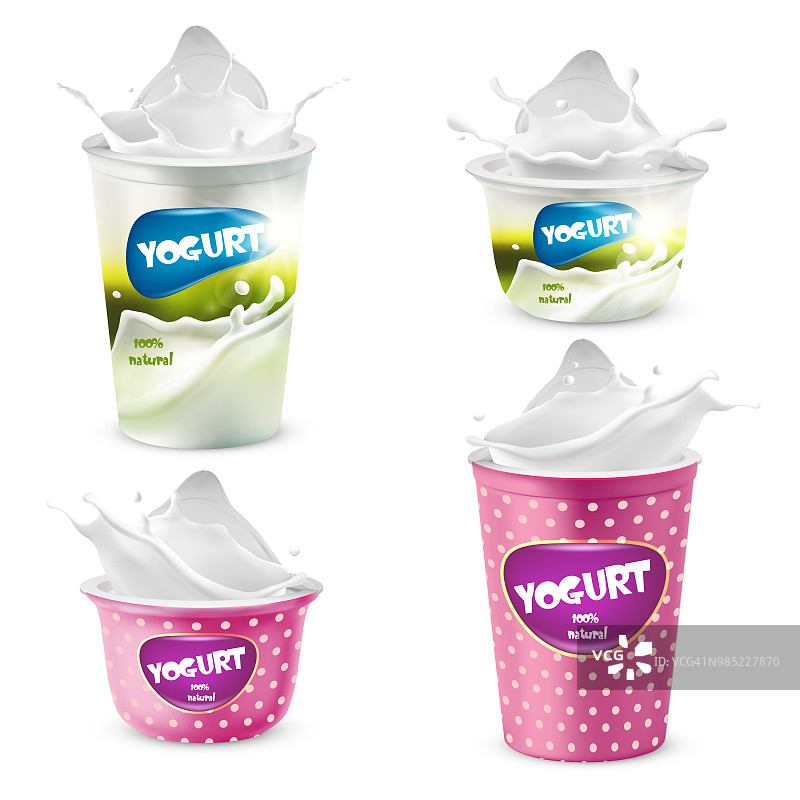 矢量酸奶塑料罐与飞溅图片素材