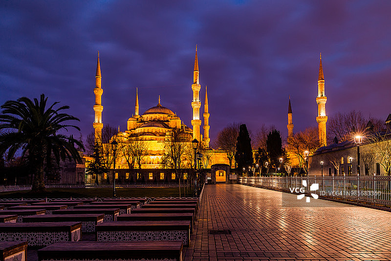 蓝色清真寺(苏丹艾哈迈德卡米)，伊斯坦布尔，土耳其图片素材