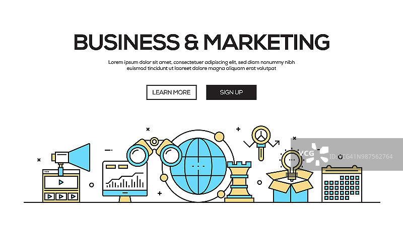 商业和营销平面线网页横幅设计图片素材
