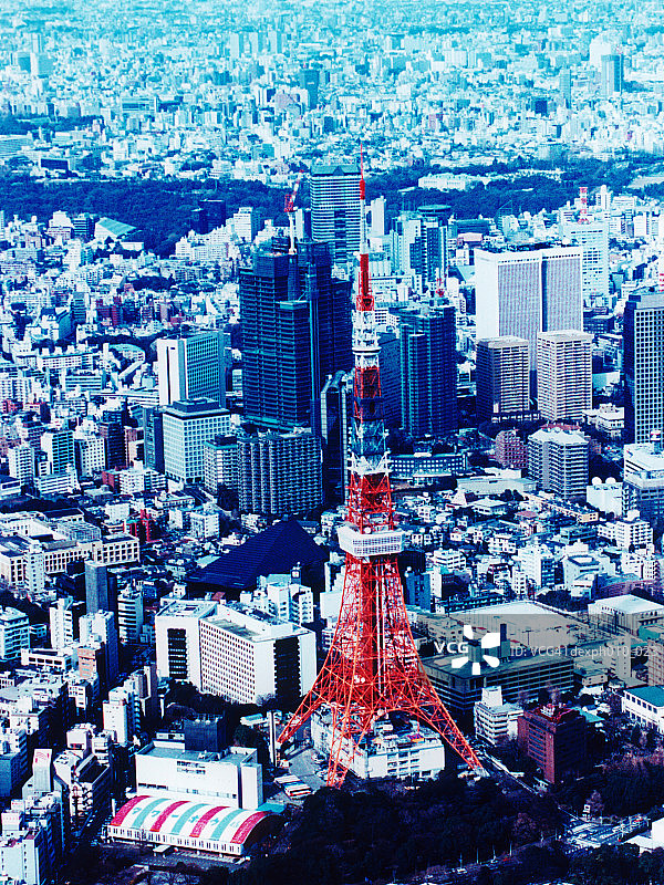 日本，东京，港区，东京塔城市景观，鸟瞰图图片素材