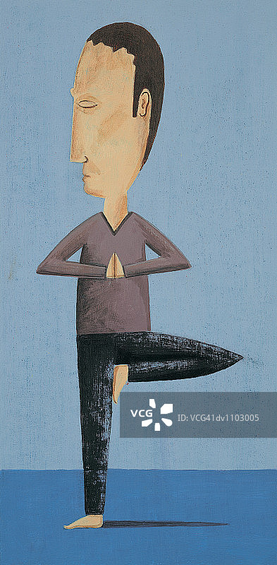 一个人沉思和单腿站立的肖像图片素材