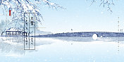 24节气风景插画大雪海报图片素材