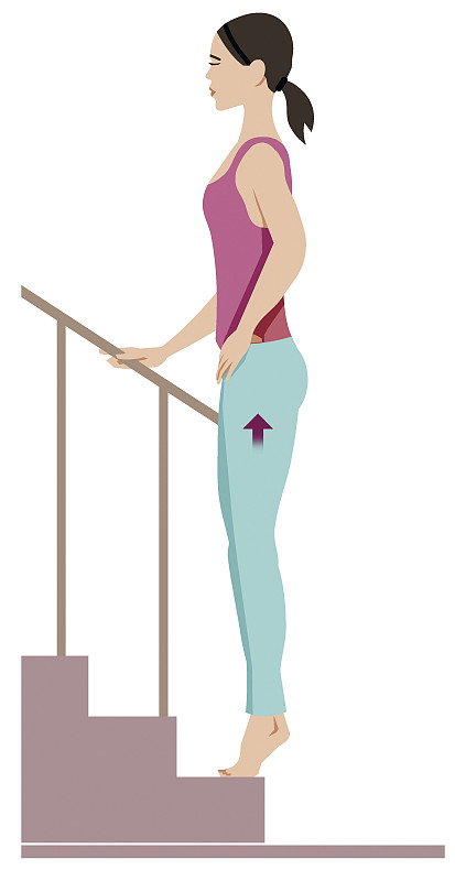 一个女人踮着脚尖站在楼梯上的插图图片