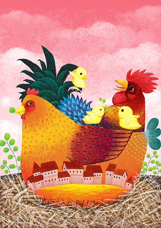 动物儿童插画系列-开心的鸡家族下载