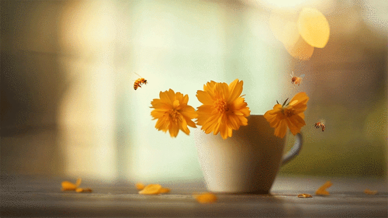 微风般的黄花被蜜蜂包围图片素材