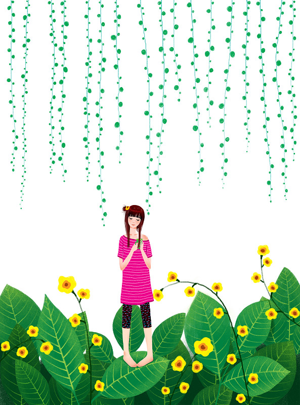 背景分离人物系列组图共3000多幅-在树叶上喝茶的女孩图片下载
