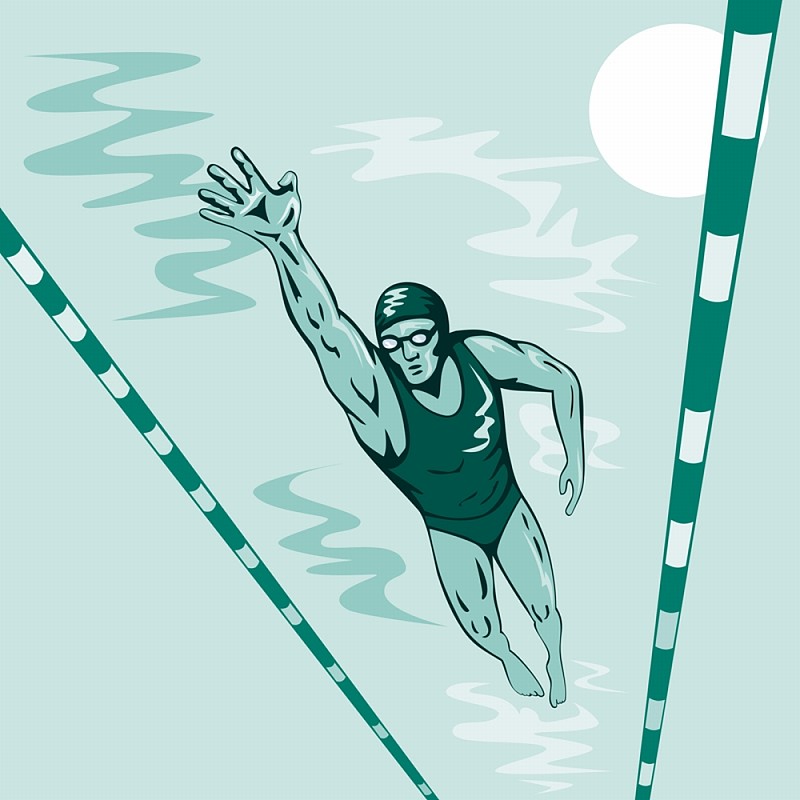 一个游泳者做自由泳从底部看做的复古风格。游泳运动员自由泳的复古图片下载