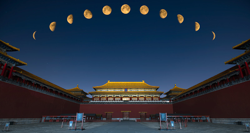 中国北京故宫古建筑中秋月圆夜景图片下载