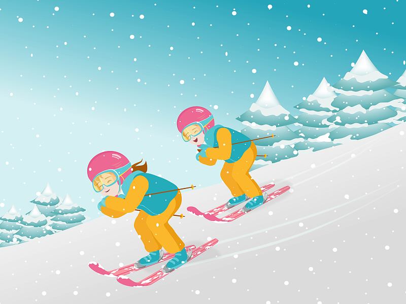 儿童两人滑雪图片素材