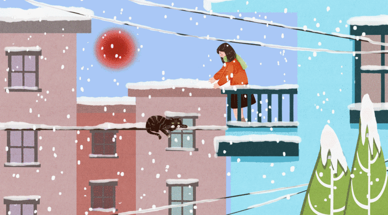 猫与女孩生活二十四节气之小雪插画下载