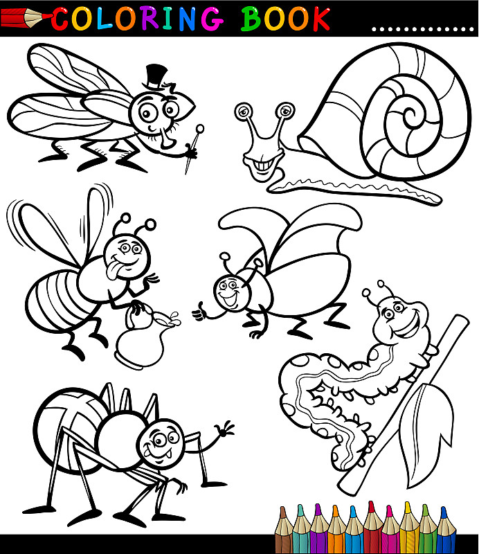 卡通昆虫或昆虫着色书