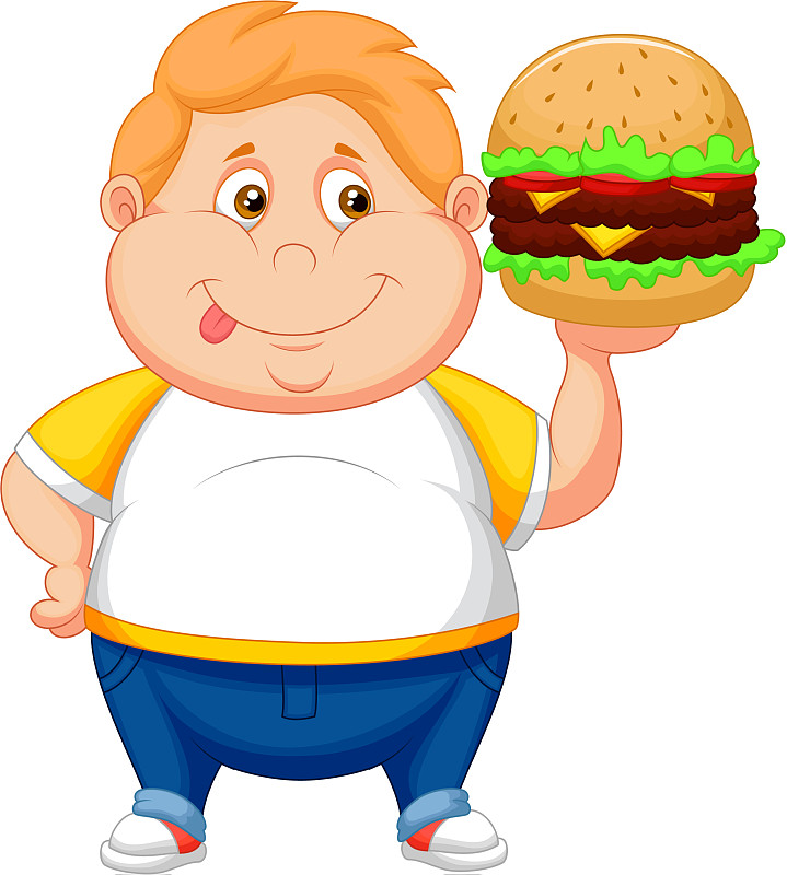 胖男孩卡通微笑准备吃一个大火腿图片素材
