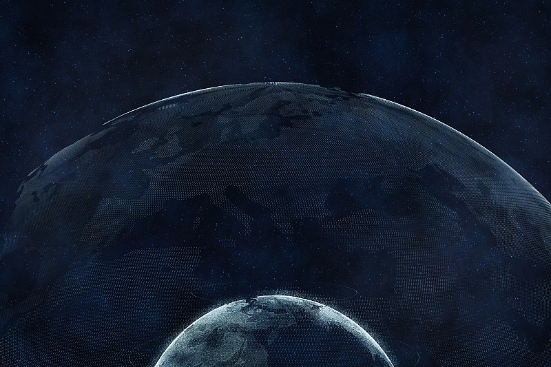 蓝色粒子数据地球，三维渲染图片下载
