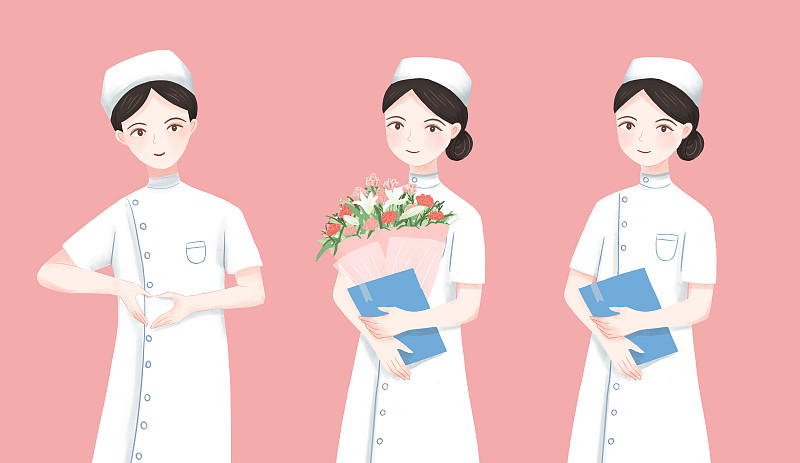 纯色背景上的三位护士医疗元素插画下载