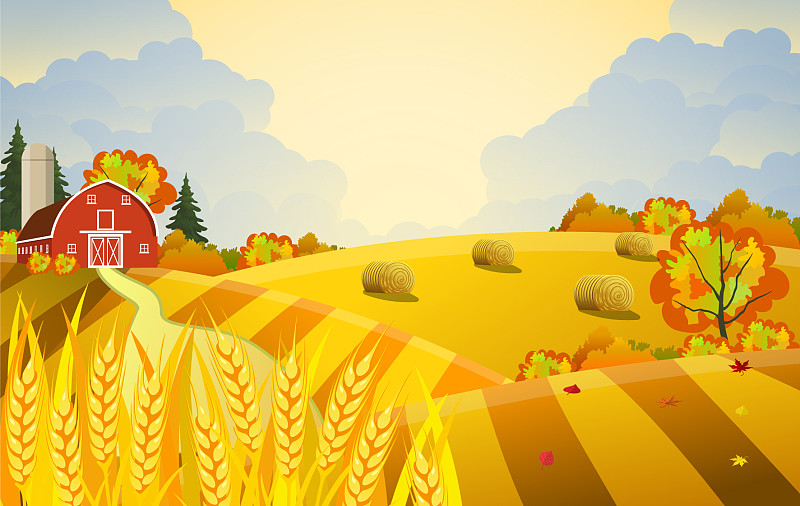 卡通美丽的秋天农场场景图片素材