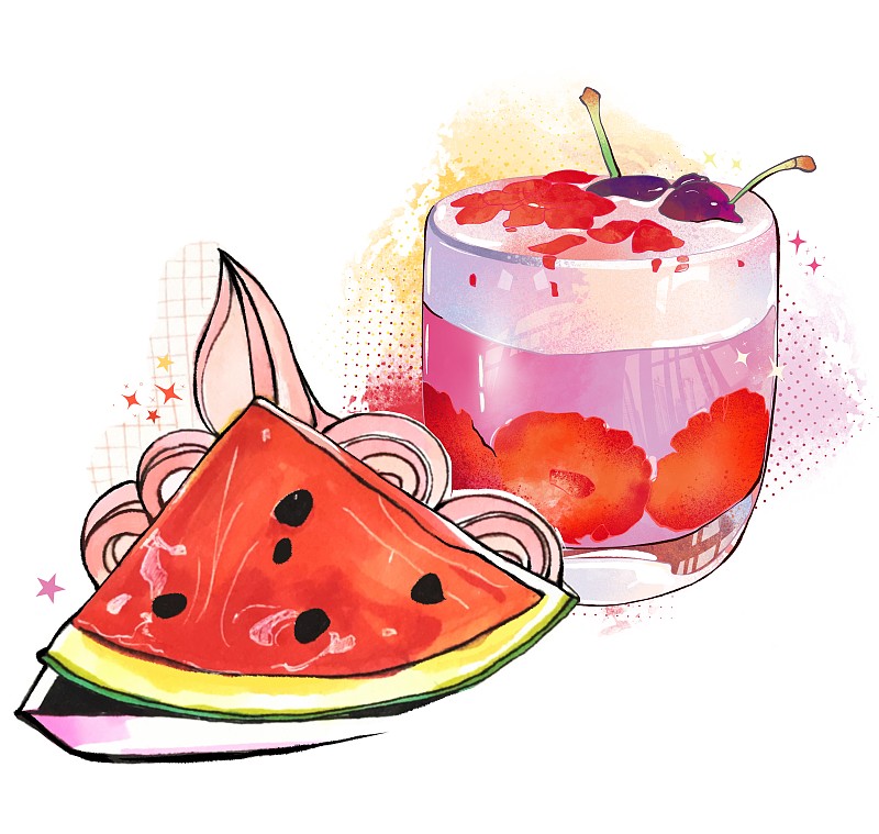 美食马克笔手绘插画  西瓜草莓甜点图片