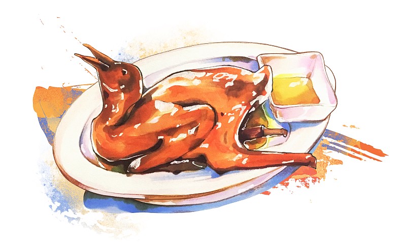 港式广式粤式茶餐厅 传统小吃美食手绘插画 乳鸽 无字有背景下载