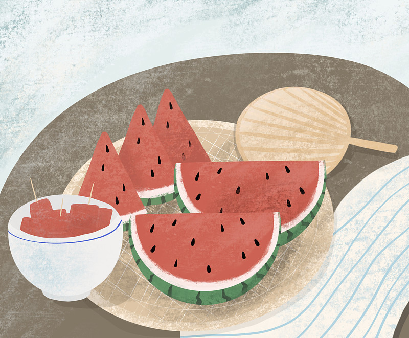 炎热的夏天吃西瓜解暑图片素材