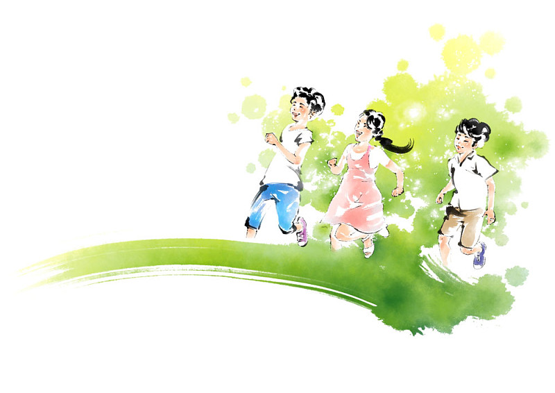 儿童跑步的水彩插图图片下载