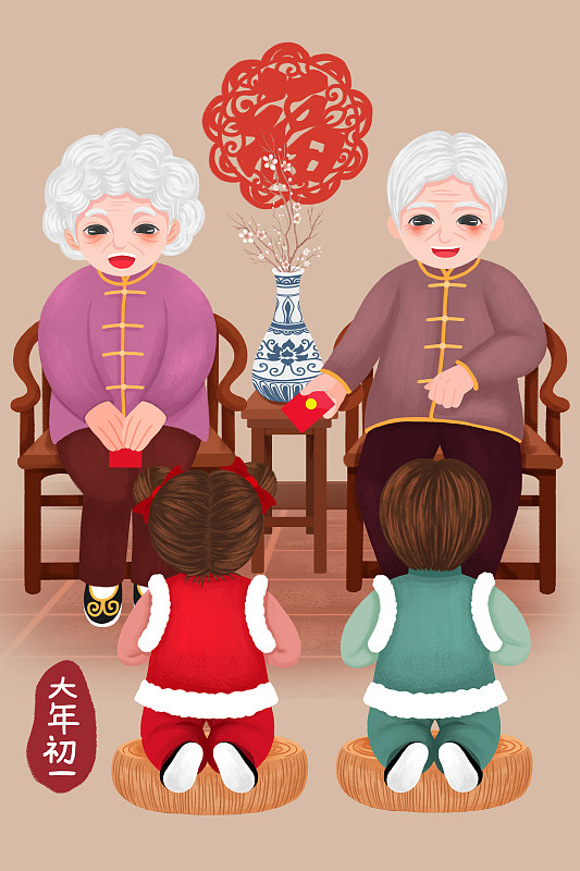 中国过年习俗系列—大年初一给长辈拜年图片素材