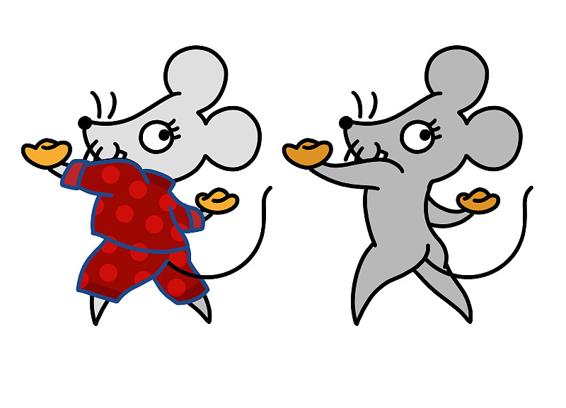 鼠年鼠来宝插图手绘传统服饰小老鼠拿元宝图片下载