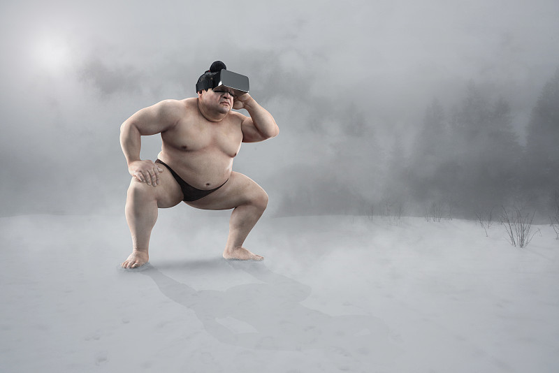 相扑手使用虚拟现实耳机有身临其境的体验图片下载