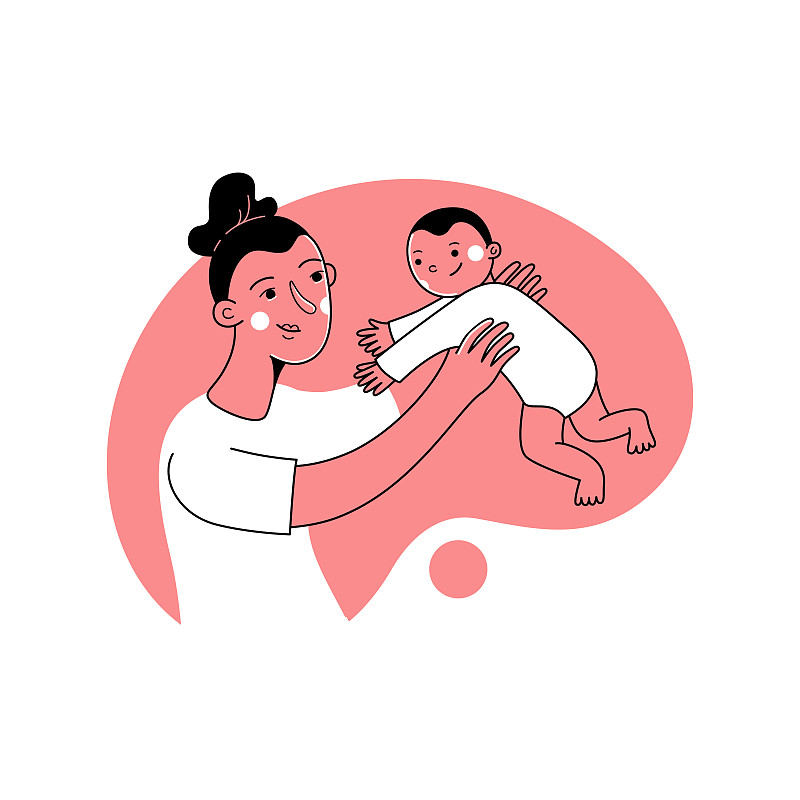矢量插图在新潮的平面线性风格-快乐的母亲和孩子图片下载