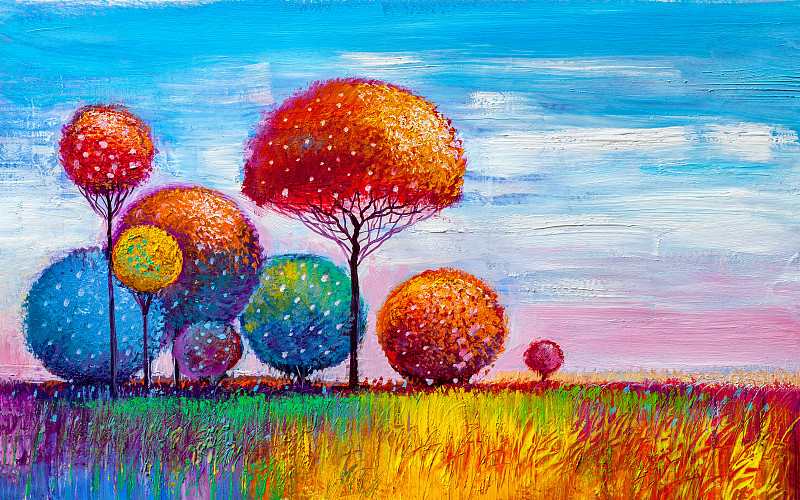 树木，油画，艺术背景图片素材