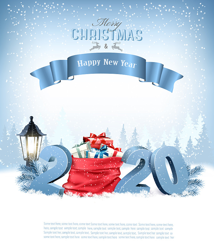 圣诞背景用一个红色的袋子装满礼物和2020。向量。图片下载
