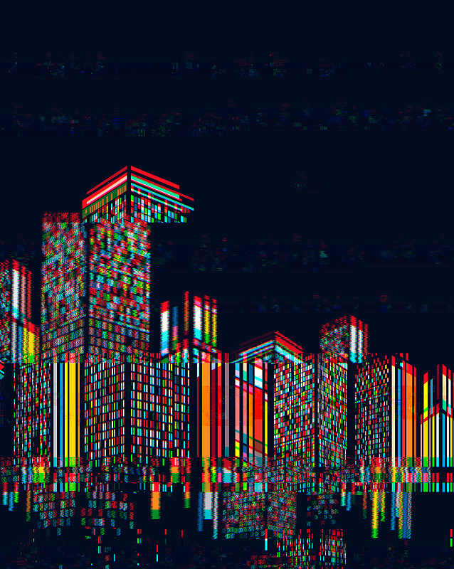 数字增强小故障风格抽象城市建筑背景图片素材