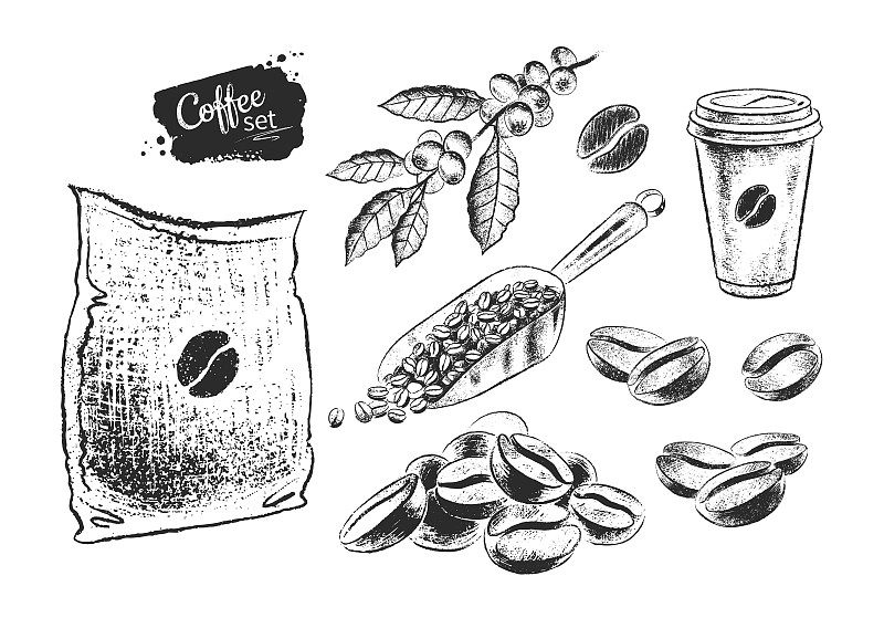 黑白插图一套咖啡豆图片下载