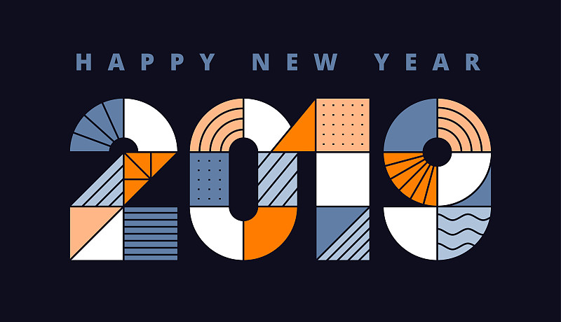 2019新年快乐。几何数字贺卡图片素材