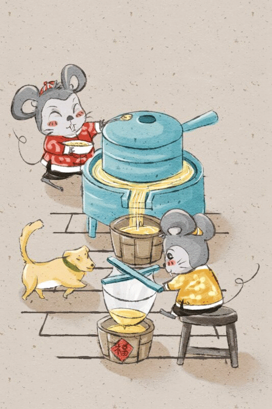 十二生肖鼠年中国风春节民俗系列之二十五磨豆腐图片下载