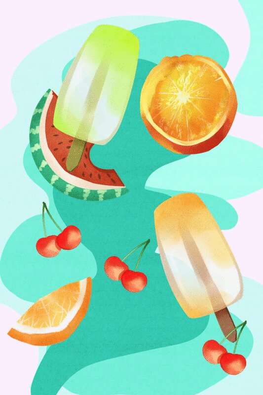 夏天的食物水果冰棒插画GIF动图图片下载