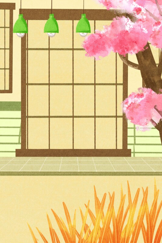 院子外的花树插画GIF动图图片下载