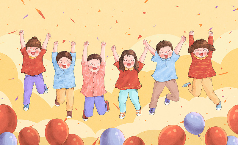 开心跳跃的孩子们儿童节插画4下载