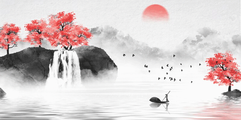 手绘中国风桃色山水GIF山水动图图片下载