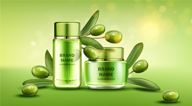 橄榄化妆品瓶自然美容系列产品图片素材