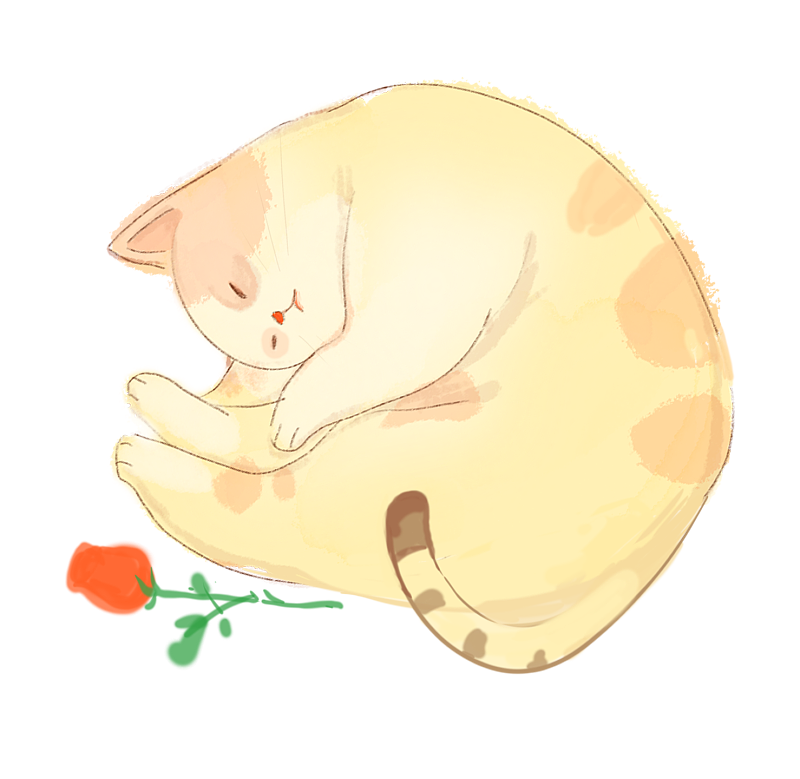 水彩画小花猫与玫瑰花爱情元素图片素材