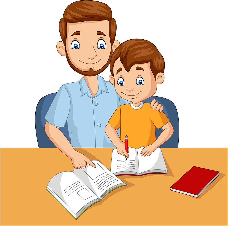 父亲帮助儿子做家庭作业图片下载