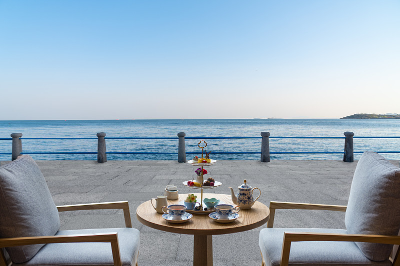 海边露下午茶餐厅图片素材