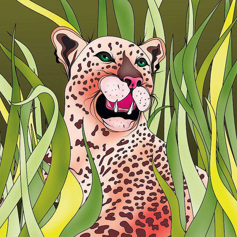粉红豹躺在高高的草丛中图片素材